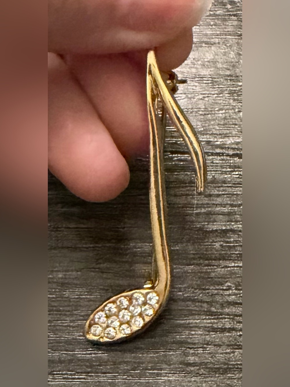 Vintage music eighth note pin brooch gold crystal